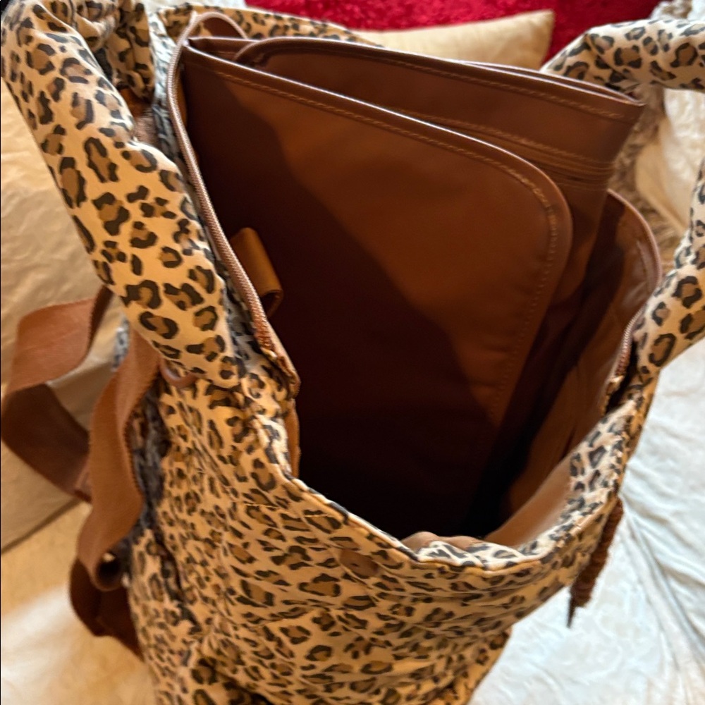Leopard Print Quilted Beis backpack/tote diaper bag. - Picture 4 of 4